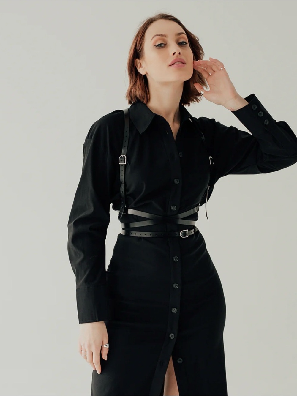 Bleak & Sleek Adjustable Black Leather Harness Belt - Picture 4 of 5